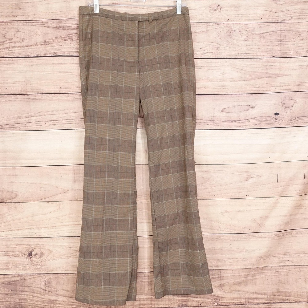 JouJou Pants Womens L Brown Plaid Twill Zip Workwear Bootcut Flare Vintage